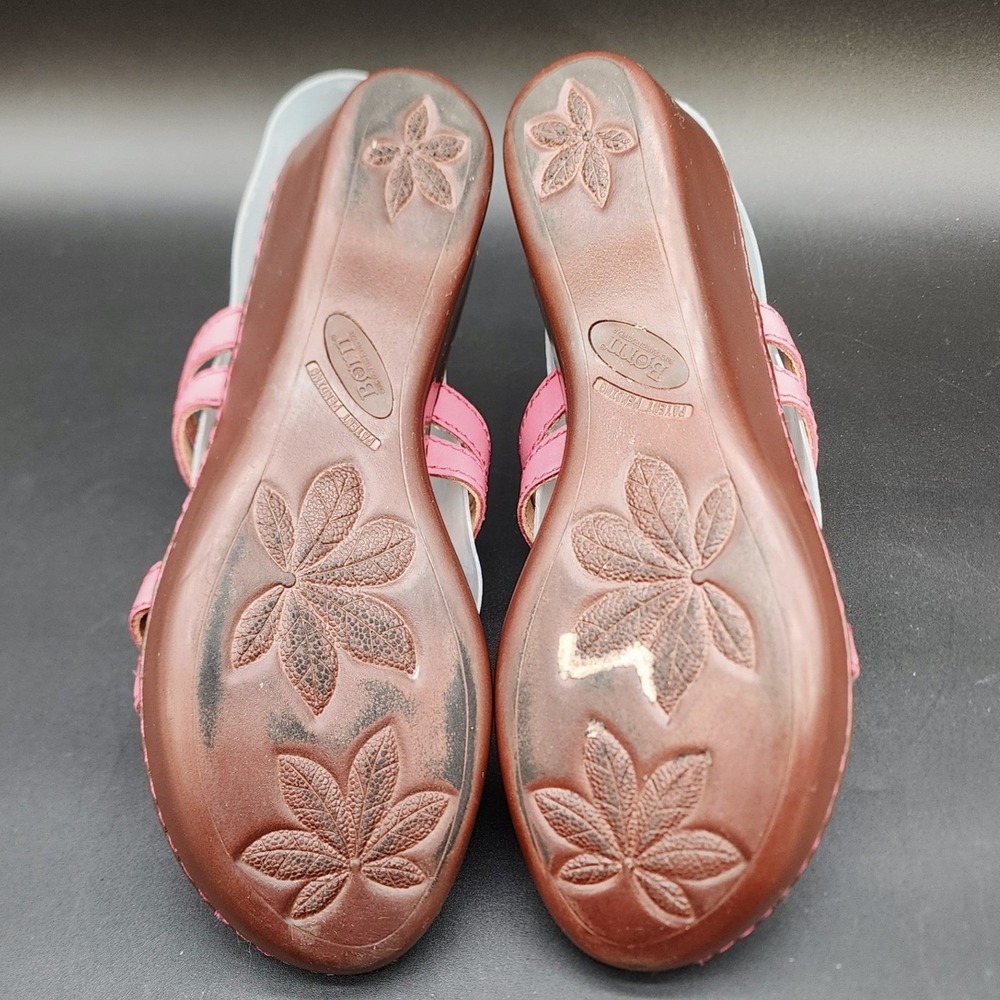 Born 8 Pink Leather Floral Wedge Sandals Boho Cottagecore Comfort Summer Slides - Picture 8 of 15
